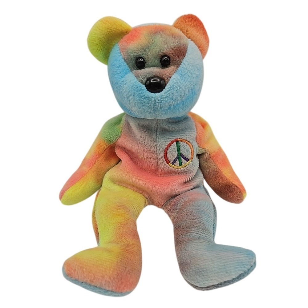 Ty Peace Bear Beanie‎ Baby Tie Dye Plush Toy Retro Hippie Aesthetic